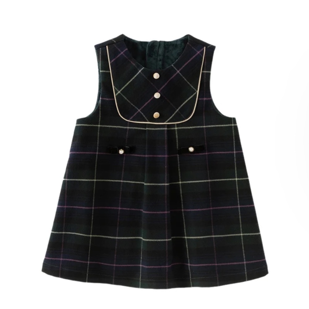 Dave&Bella Toddler Girls Noble Green Plaid Plush-lined Party Princess Tank Dress